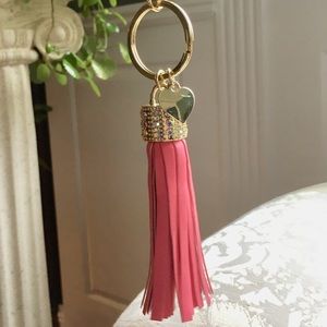 Coral Tassel Key Chain with AB Crystals NWOT✨
